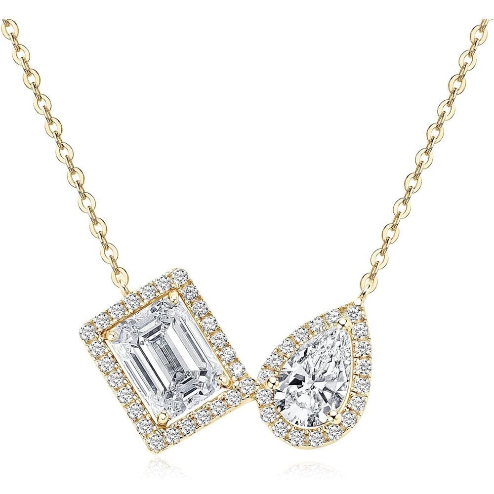 18k Toi et Moi Diamond Pear and Radiant Cut Necklace
